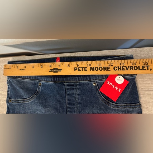 SPANX Denim Distressed Ankle Skinny Jeans Pull On Shaping High Rise NWT MD Tall - Picture 7 of 11